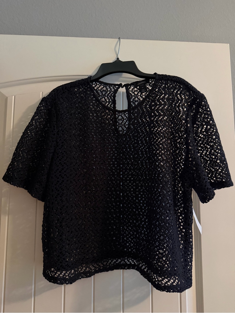Halogen Navy Blue Crochet Short-Sleeve Blouse